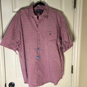 Ralph Lauren Men's casual mauve Checkered short sleeve button down shirt XL
